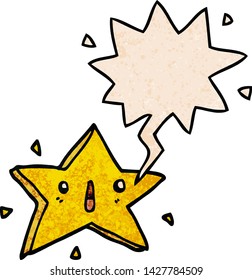 cute cartoon star with speech bubble in retro texture style