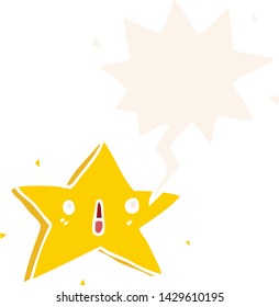 cute cartoon star with speech bubble in retro style