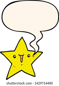 cute cartoon star with speech bubble in comic book style