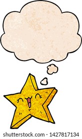 cute cartoon star with thought bubble in grunge texture style