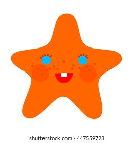 Cute cartoon starfish character. Vector stock illustration.