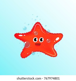 Cute cartoon starfish isolated. Starfish and bubbles , vector illustration.