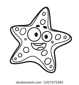 Cute cartoon starfish outlined for coloring page isolated on white background