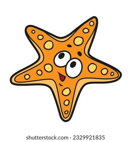 Cute cartoon starfish with thin beams color variation for coloring page isolated on white background