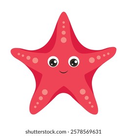 Cute cartoon starfish vector illustration. Red ocean animal isolated on white background. Funny tropical underwater creature.