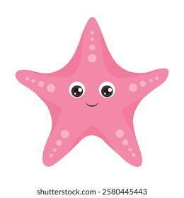 Cute cartoon starfish vector illustration. Pink ocean animal isolated on white background. Funny tropical underwater creature.