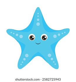 Cute cartoon starfish vector illustration. Blue ocean animal isolated on white background. Funny tropical underwater creature.