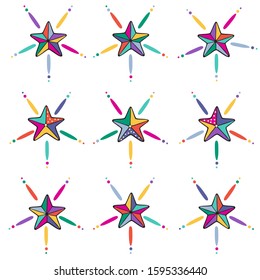 Cute cartoon stars .  Bright colorful vector funny icons set for   decoration  party and design of children's textbooks. Isolated on white background.