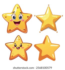 Cute cartoon stars with happy faces, adorable celestial illustration, perfect for children�s books, night sky designs, or educational projects