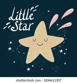 Cute cartoon stars in the night sky. Good night vector pattern. Little Star
