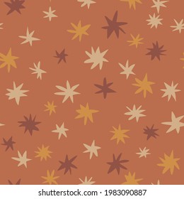 Cute cartoon stars seamless pattern in trendy pale boho colors. Vector hand-drawn illustration for wallpaper, wrapping paper, coverage, textile, fabric print and other design.