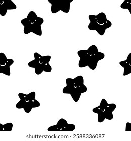 cute cartoon stars seamless pattern black