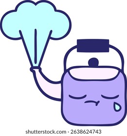 cute cartoon of a steaming kettle in bright neon colors