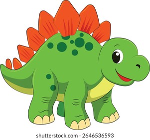 Cute cartoon stegosaurus dinosaur vector illustration for kids. Perfect for educational prints, t-shirts, stickers, and nursery decor. High-quality editable EPS file with vibrant colors.

