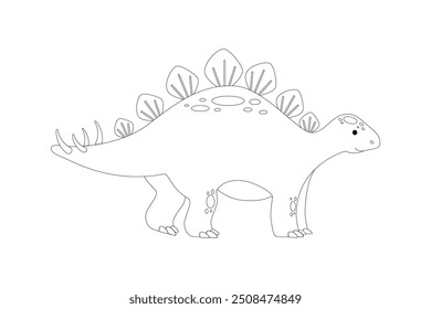 Cute cartoon stegosaurus outline. Prehistoric animal. Dinosaur children's Illustration on white background