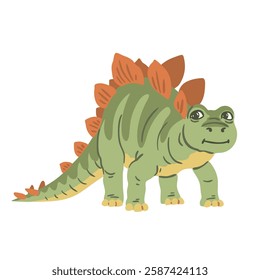 Cute cartoon stegosaurus. A small herbivorous dinosaur from the Jurassic period. Vector illustration for children, paleontology and dino lovers. Picture isolated on white background