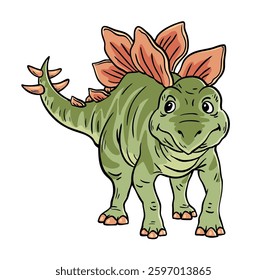 Cute cartoon stegosaurus. A small herbivorous dinosaur from the Jurassic period. Vector illustration for children, paleontology and dino lovers. Hans drawn outline