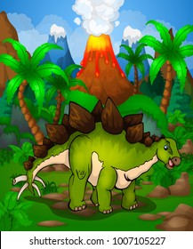 Cute cartoon stegosaurus. Vector illustration of a cartoon dinosaur.