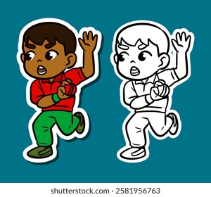 Cute Cartoon Sticker Illustration of a Cricket Player