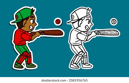 Cute Cartoon Sticker Illustration of a Cricket Player
