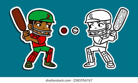 Cute Cartoon Sticker Illustration of a Cricket Player