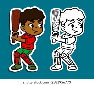 Cute Cartoon Sticker Illustration of a Cricket Player