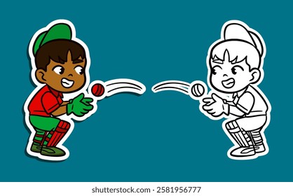 Cute Cartoon Sticker Illustration of a Cricket Player