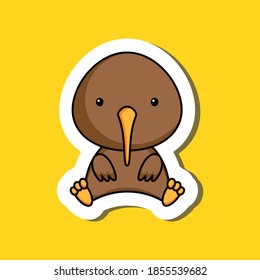 Cute cartoon sticker little kiwi logo template. Mascot animal character design of album, scrapbook, greeting card, invitation, flyer, sticker, card. Vector stock illustration.