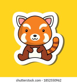 Cute cartoon sticker little panda logo template. Mascot animal character design of album, scrapbook, greeting card, invitation, flyer, sticker, card. Vector stock illustration.