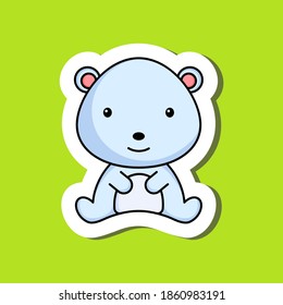 Cute cartoon sticker little polar bear logo template. Mascot animal character design of album, scrapbook, greeting card, invitation, flyer, sticker, card. Vector stock illustration.