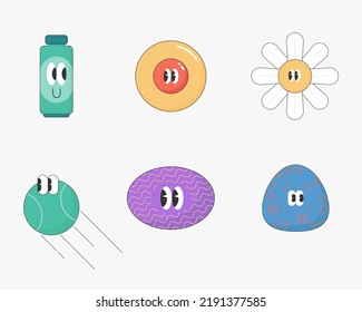 Juego de stickers de dibujos animados. Ilustración del carácter de dibujos animados.