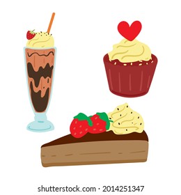 tierno juego de emoticones de caricatura de dulces y postres