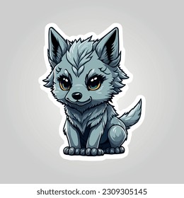 Cute cartoon sticker of a silver wolf: This sticker features an endearing depiction of a silver wolf, radiating charm and grace. With its adorable face and captivating silver fur.