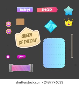 Cute Cartoon Stickers Set  Frame Note Book Paper Star Crown Diamond Isolated Vector Design