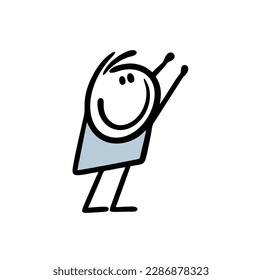 Cute cartoon stickman baby with rising up hands asking for holding. Vector illustration of stick figure boy. 