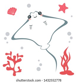 cute cartoon stingray fish vector illustration