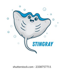 Cute cartoon stingray isolated on white background. Underwater animal. Vector illustration