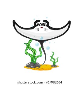 Cute cartoon Stingray isolated. Stingray, vector illustration. On a white background