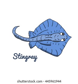Cute cartoon stingray. Ocean animal vector illustration. Sea creature in a funny, hand drawn style.