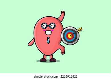 Cute cartoon Stomach businessman holding target and arrow with happy expression