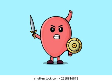 Cute cartoon Stomach character holding two sword in 3d modern design illustration