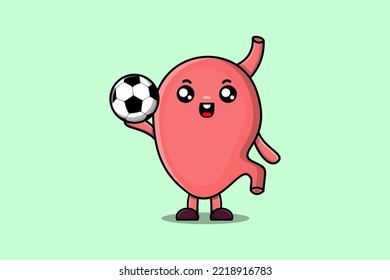 Cute cartoon Stomach character playing football in flat cartoon style illustration