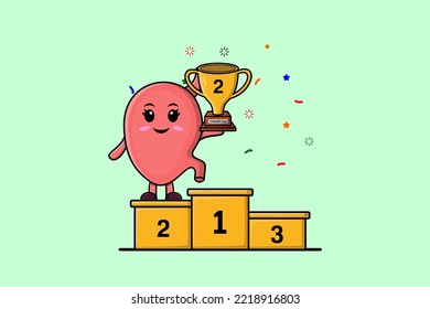 Cute cartoon Stomach character as the second winner with happy expression in modern illustration