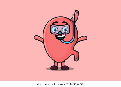 Cute cartoon Stomach diver with swimming glass in flat modern style design
