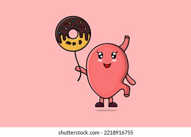 Cute cartoon Stomach floating with donuts balloon cartoon vector illustration