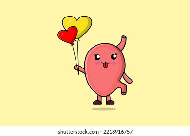 Cute cartoon Stomach floating with love balloon cartoon vector illustration