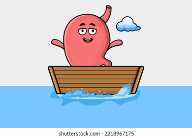 cute cartoon Stomach get on boat in vector character illustration