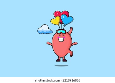 Cute cartoon Stomach mascot is skydiving with balloon and happy gesture cute modern style design