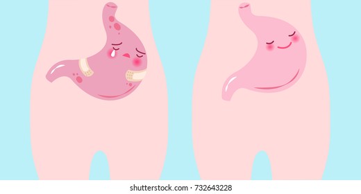 cute cartoon stomach on the blue background