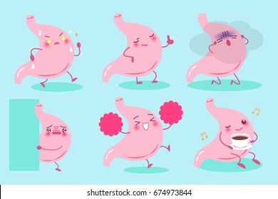 cute cartoon stomach on the green background